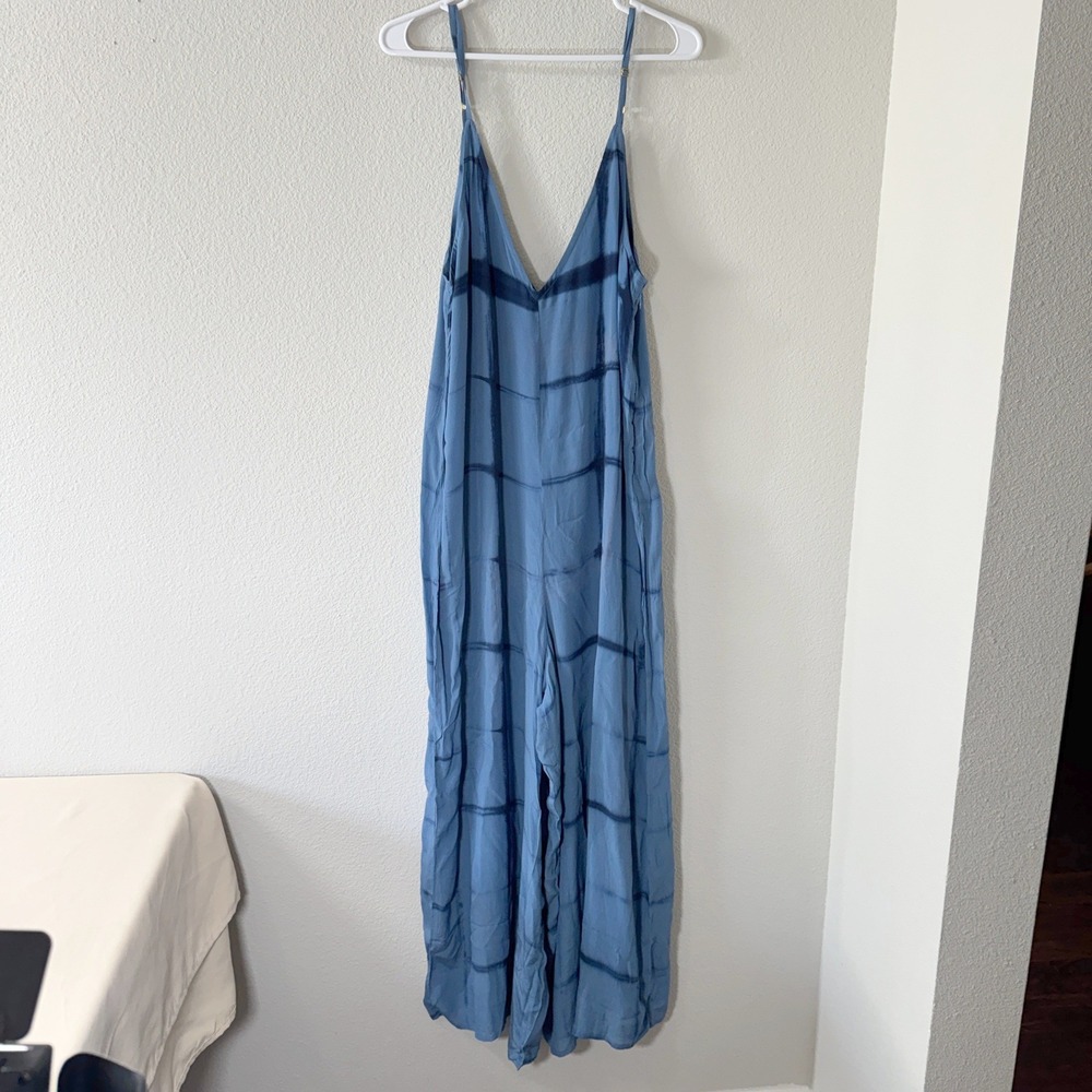 Chloe Oliver Indigo Tie-Dye Wide Leg Jumpsuit‎ Blue Boho Casual Beach Medium NWT